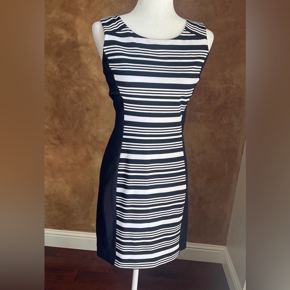 $80 EXPRESS BLACK & WHITE STRIPE BODYCON SHEATH DRESS SMALL - Picture 2 of 6